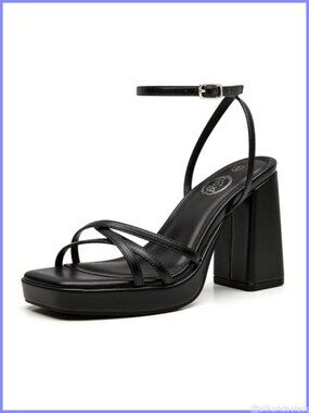 Platform Heels Square Toe Ankle Strap Strappy 3 Inch Heel Wide Feet Prom